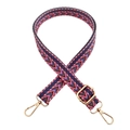 Detail of adjustable geometric pattern woven strap with gold metal lobster clasps - Bright Pink Blue