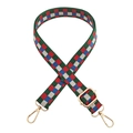 Adjustable 2.5cm wide dark green crossbody strap with red blue geometric jacquard pattern - Red and Green Plaid