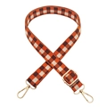 Adjustable woven strap with orange plaid pattern and gold metal hooks for cross-body bags - Orange Brown Coffee