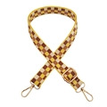 Close-up of 2.5cm checkered replacement bag strap with golden metal swivel hooks - Beige & Yellow Plaid