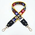 Adjustable colorful floral crossbody shoulder strap with gold rivets and lobster hooks - Colorful Flowers + Black Leather