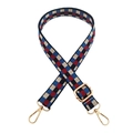 Detail of adjustable checkered strap with high-density weave and gold metal swivel hooks - Blue Wine Red White