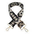 Tracolla ricamata stile etnico con motivi geometrici e moschettoni in metallo dorato - Fibbia Oro / Gold Thread Black And Gray