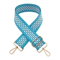 Adjustable sky blue embroidered wide bag strap with diamond pattern and gold hardware - Gold Buckle / Sky Blue