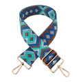 Tracolla etnica retrò con motivi geometrici e fibbie dorate regolabili in metallo - Fibbia Oro / Gold Silk Blue Brown
