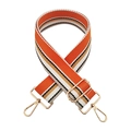 Close-up of adjustable striped canvas strap with golden lobster clasps and hardware - Gold Buckle / Orange White