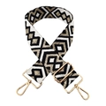 Adjustable geometric embroidery bag strap with gold metal buckles on white background - Gold Thread Black And White