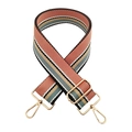 Adjustable wide woven shoulder strap with colorful stripes and gold metal hardware - Gold Buckle / Deep Pink Grey Blue