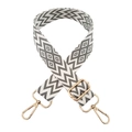 Adjustable wide woven shoulder strap with grey geometric pattern and gold buckles - 11-Greyish White