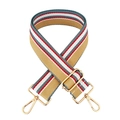 Adjustable wide canvas shoulder strap with colorful stripes and gold metal clasps - Khaki
