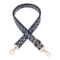 Adjustable navy and white chevron canvas shoulder strap with gold metal hooks for bags - Gold Buckle / Dark Blue