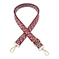 Detail of adjustable woven strap with dark red herringbone pattern and gold metal hooks - Wine Red and White