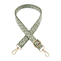 Army green chevron pattern wide canvas shoulder strap with gold-tone hardware buckles - Matcha Green and White