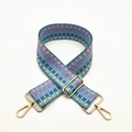 Adjustable woven purse strap with purple and blue geometric patterns and gold metal hooks - Silver Clasp / Woven Lake Blue
