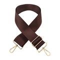 Detail of dark brown adjustable nylon shoulder strap with gold metal buckles and hooks - Brown