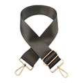 Detail of adjustable dark gray nylon wide bag strap with gold metal lobster clasps - Dark Gray