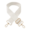 Detail view of adjustable 5cm wide white cotton bag strap with polished gold lobster hooks - M7-White