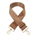 Detail of coffee brown nylon wide strap with polished gold-tone lobster clasps - Silver Clasp / Dark Khaki