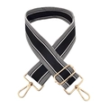 Adjustable black and white vertical striped 5cm wide shoulder strap with gold metal hooks - Gold Buckle / Black
