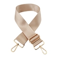 Detailed view of beige 5cm wide nylon bag strap with polished gold-tone metal buckles - Light Khaki