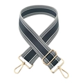 Adjustable 5cm wide striped bag strap with gold metal hooks for crossbody handbags - Gold Buckle / Dark Gray