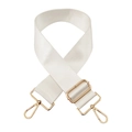 Detail of adjustable white nylon bag strap with polished gold-tone metal buckles - Silver Clasp / White