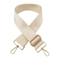 Detail of adjustable beige nylon shoulder strap with gold-tone metal buckle and lobster hooks - Off White