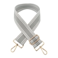 5cm grey and white striped wide canvas bag strap with golden metal spring hooks - Light Gray