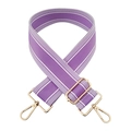 Detail view of adjustable 5cm lavender purple woven bag strap with gold metal lobster clasps - Purple