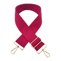 Close-up of pink 5cm wide adjustable cotton bag strap with gold metal hooks - M18-Purplish Red