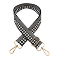 Detail of black and white checkerboard guitar strap for bags with gold hardware hooks - Gold Buckle / Black and White Checkered