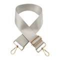 Detail of 5cm wide silver nylon bag strap with polished gold-tone metal hooks and slider - Grayish White