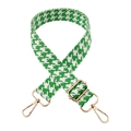 Adjustable green houndstooth embroidered shoulder strap with golden lobster clasps - Gold Buckle / Green