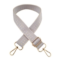 Detail of lavender and beige diamond-pattern woven strap with light gold metal hardware - Beige and Purple Checkered