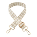 Adjustable houndstooth pattern wide shoulder strap with elegant gold metal hardware - Gold Buckle / Light Khaki