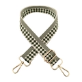 Detail of adjustable checkered jacquard bag strap with gold metal swivel hooks and buckles - 16-Beige and Army Green Checkered