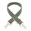 Detail of green and beige checkered woven strap with golden metal swivel hooks - 17-Beige and Dark Green Checkered