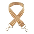 Close-up of yellow and beige checkered jacquard bag strap with gold metal lobster clasps - 18-Beige and Yellow Checkered