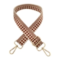 Detail of adjustable checkered wide shoulder strap with golden metal swivel hooks - 19-Beige and Brown Checkered