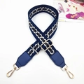 Adjustable navy blue geometric woven shoulder strap with gold metal buckles for handbags - Gold Buckle / Chain Blue Base Khaki
