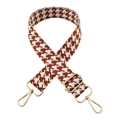 Detail of 3.8cm brown houndstooth jacquard strap with adjustable light gold metal buckle - Dark Brown