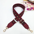 Adjustable wide woven shoulder strap with retro geometric embroidery and gold lobster clasps - Gold Buckle / Burgundy