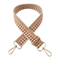 Detail of checkered jacquard weave shoulder strap with gold metal swivel hooks - 21-Beige and Light Brown Checkered