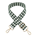 Adjustable green houndstooth embroidered bag strap with golden metal lobster clasps - Dark Green