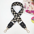 Ethnic style wide bag strap with black and beige chevron weave and gold studs - Gold Buckle / Cream Black Leaves