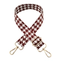 Detail of adjustable houndstooth shoulder strap with gold metal lobster clasps and buckles - Reddish Brown