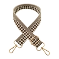 Detail of checkered woven bag strap with golden metal swivel hooks and adjustable buckle - 23-Beige and Dark Khaki Checkered