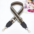 Adjustable wide woven shoulder strap in coffee and beige with gold metal hooks - Brown