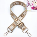 Ethnic bohemian geometric embroidery purse strap with adjustable gold metal buckles - Gold Buckle / Snowflake Light Brown