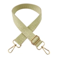 Close-up of adjustable checkerboard strap with gold metal hooks and green fabric texture - 25-Beige Pink and Green Checkered
